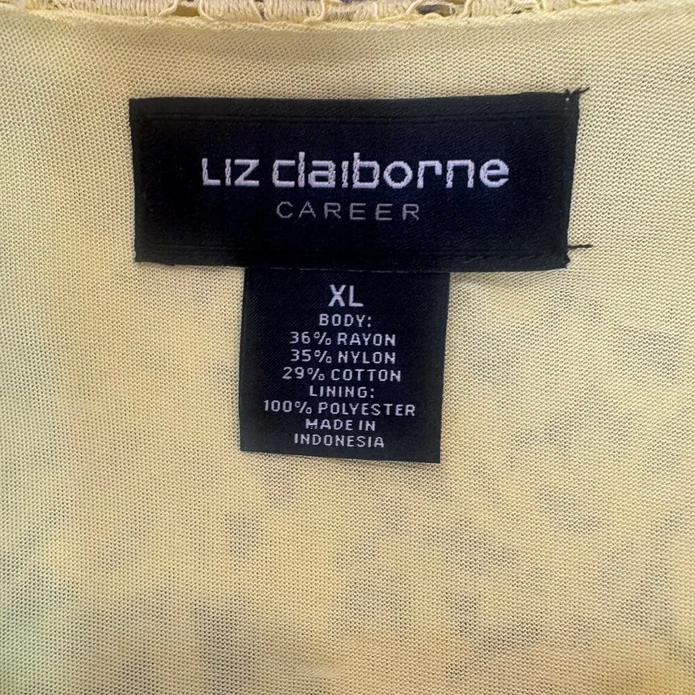 Liz Claiborne 2Pc Butter Yellow Lace‎ Top & Skirt XL Stretch Career Spring